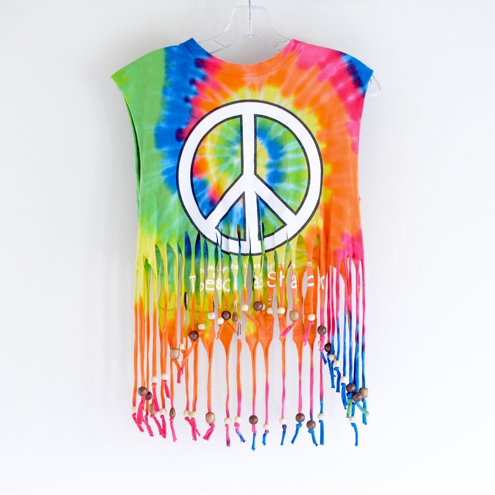 Joe’s Crab Shack Tie Dye T Shirt Cut Off Fringe XS S